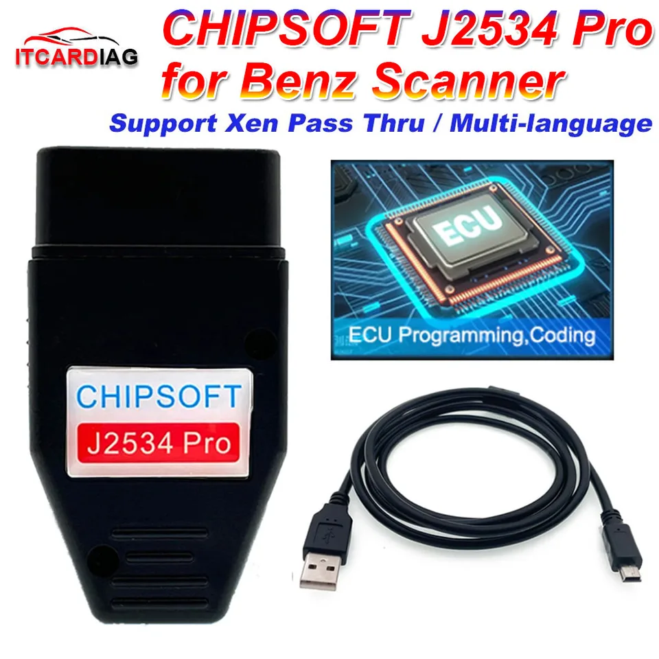 Chipsoft J2534 Pro pre Mercedes Benz VCI Diagnostický kábel J2534 Passthru Scanner Simulator Režim OBD 2 OBD2 Diagnostický nástroj automobilu