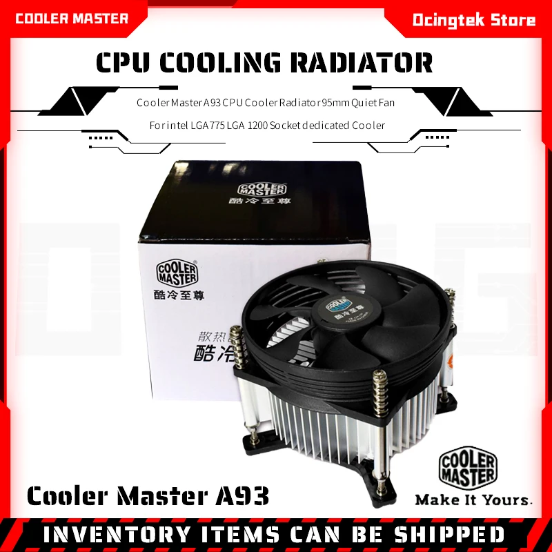 Chladiaci chladič chladiča chladiča A93 Chladič chladiča 95 mm tichý ventilátor pre Intel LGA775 LGA 1200 Socket vyhradený chladič