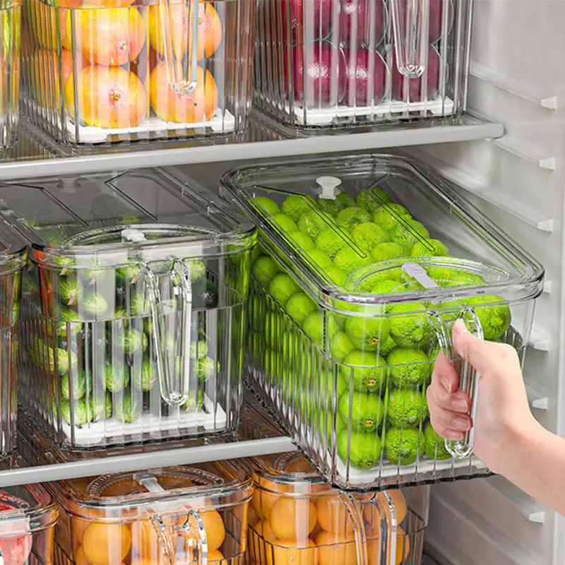 Chladnička skladovacia nádoba Čerstvá zelenina ovocná skrinky Odtokový kôš skladovacie nádoby Pantry Kitchen Organizátor