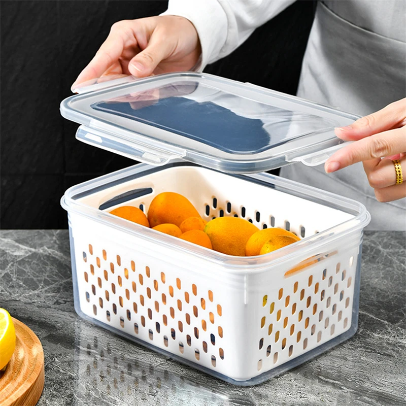 Chladnička Storage Box Chladnička Organizátor čerstvé zeleninové ovocné škatule Odtokový kôš skladovacie nádoby Pantry kuchyňa Organizátor