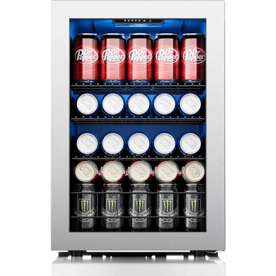 Chladničky vína, 80 môže mini chladnička so sklenenými dverami na pivo sóda víno 38-68 ° F, voľne stojaca pod chladičom Counter Beverage