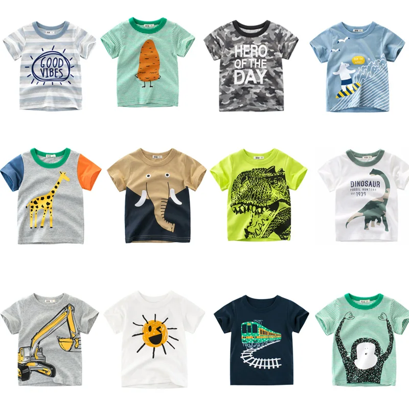 Chlapci a dievčatá Cartoon Tričká Kids Dinosaur Print Tir Tirt pre deti leto s krátkym rukávom Tričt