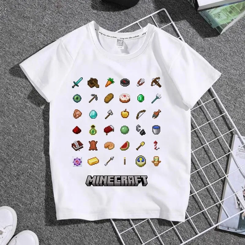 Chlapci a dievčatá My World Square Game Terchandise tričko s krátkym rukávom 2024 leto leto nových detských obliečok