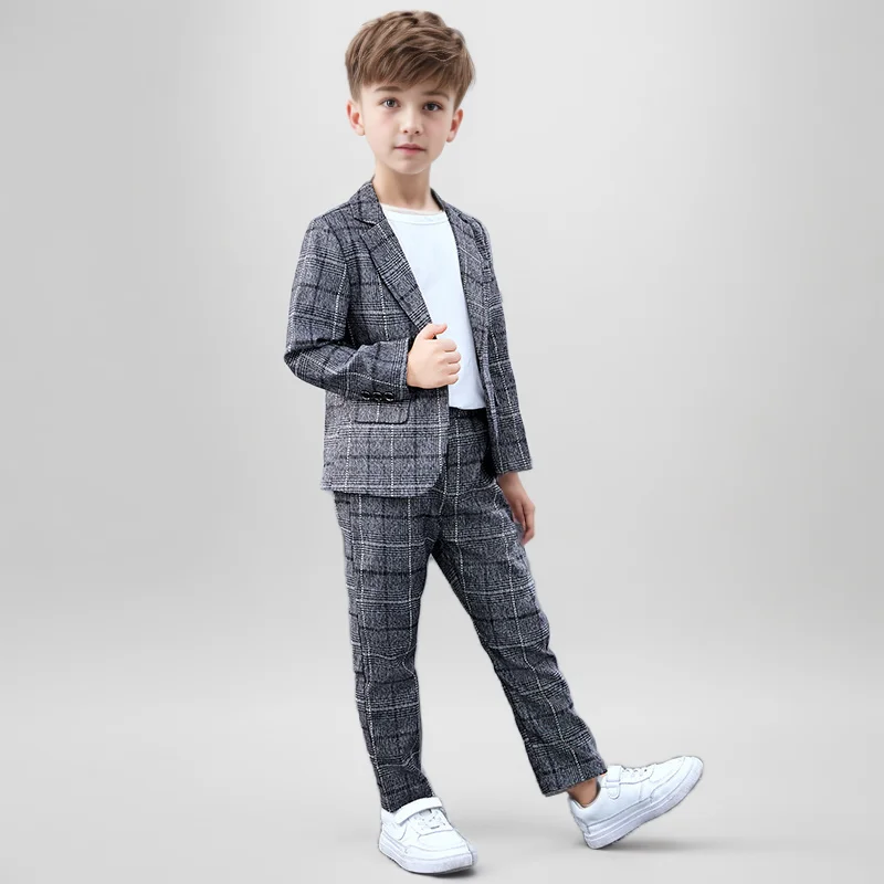 Chlapci Plaid Slim Fit Casual Set Child Spring Autumn Performance Piano Pitograph