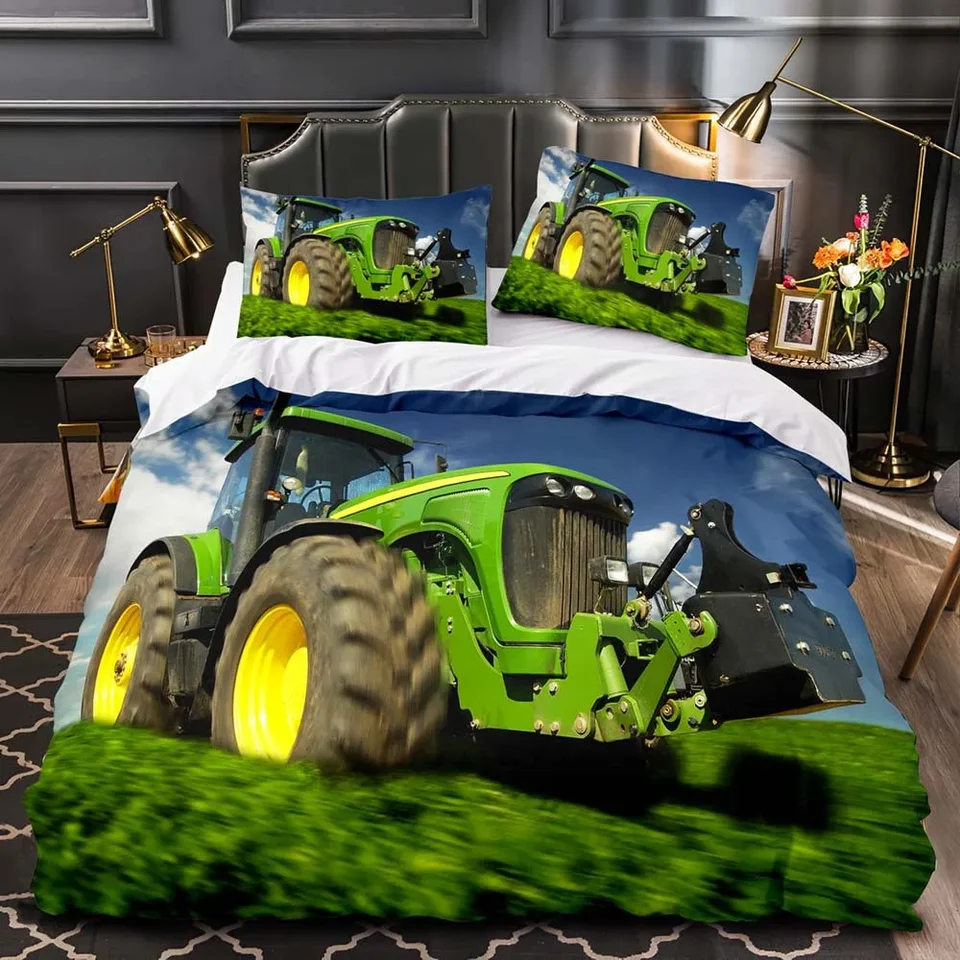 Chlapci Traktor tlačené podstielky sada Men Construct Carster Patchorter Cover pre deti ťažké stroje vozidlá obliečky