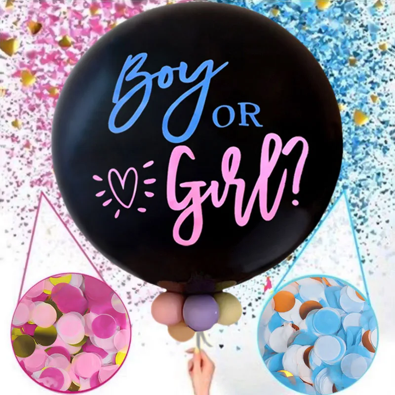 Chlapec alebo dievča pohlavie odhalenie dekorácie párty 36 '' obrie čierny latex balón Blue Pink Confety Detd Shower Globos Supplies