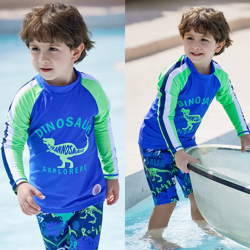 Chlapec s dlhým rukávom plavky dva kusy oblek 1-13 rokov plavky UPF50+ deti 2023 Kid Cool Cartoon Beachwear Plauning Suit