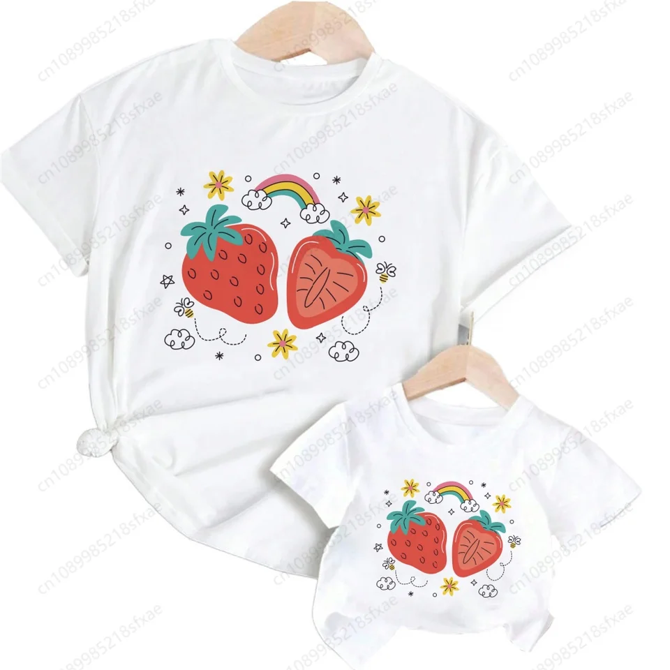 Chlapec Tshirt Cartoon Strawberry Roztomilé tlačené dievčatá Dievčatá deti Pohodlné O-krkotu