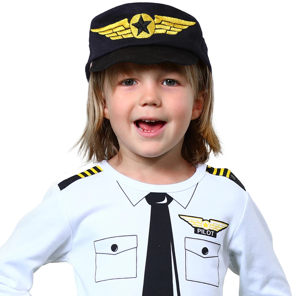 Chlapík kapitán klobúky roztomilé batoľa Pilot klobúk zimné cosplay v štýle dojčenských policajných klobúkov Spring Cap doplnky