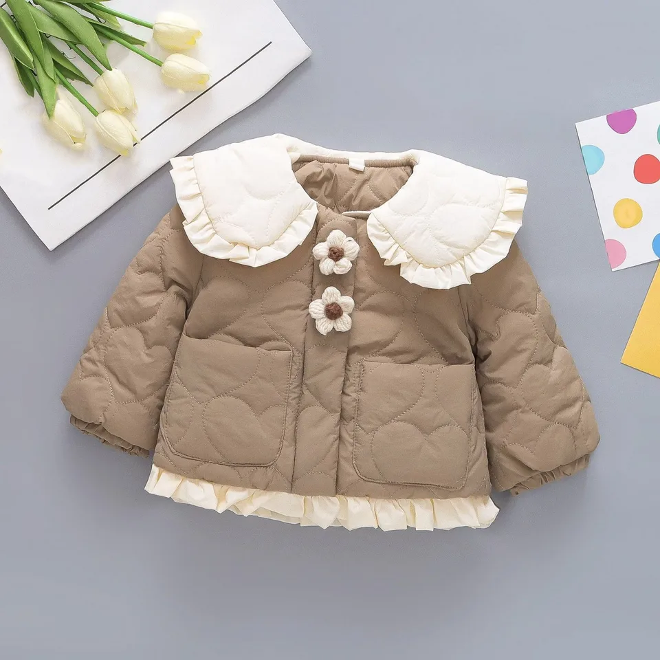 Chlapče/dievča Príležitostná pevná farba fleece-stetching s dlhým rukávom kvetinové gombíky Príležitostné bunda Detské kabáty veterné breaker жилетка детская жилетка детская