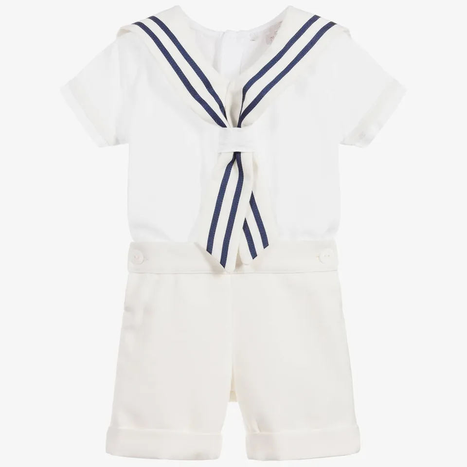 Chlapče Girls Sailor Suit Short White Uniforma Pruhované kravaty šaty klasické retro bavlnené bielizeň