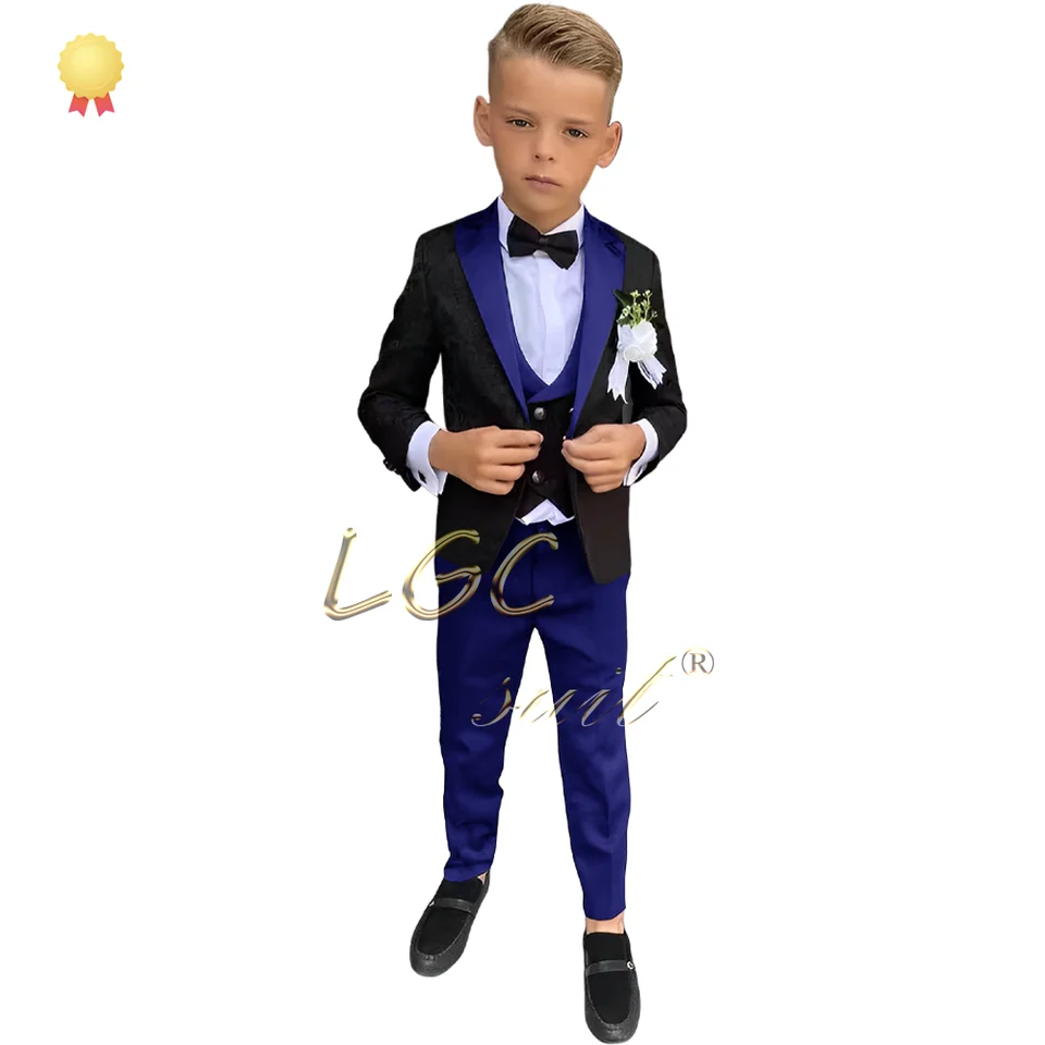 Chlapčenský svadobný oblek (bunda + vesta + nohavice) Prispôsobený tuxedo oblek vhodný pre deti vo veku od 2 do 16 rokov