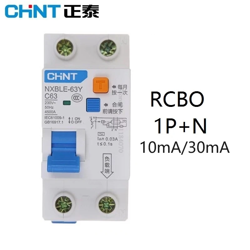 Chnit 16A 63A 10MA 30MA 6KA 1P+N RCCB RCD 230V Elektronický zvyškový prúd Prestávač diferenciálu ističa Diferenciála ističa bezpečnostných spínačov