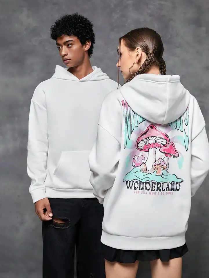 Choďte do mojej ríši divov fantasy huby tlačené mužské mikiny hip hopové vreckové oblečenie jeseň fleece pullovs pánske streetwear