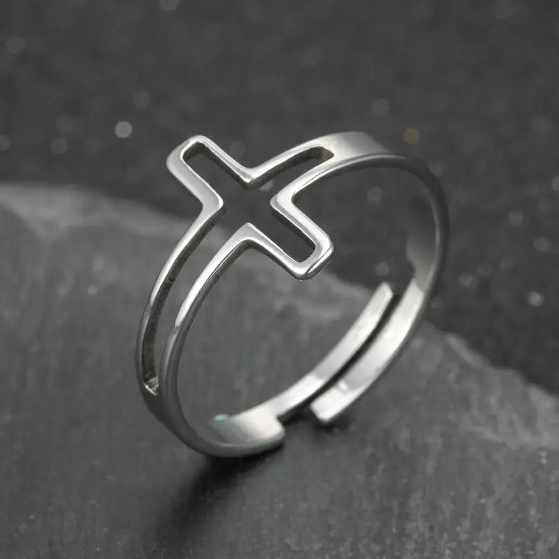 Christian Cross Hollow Creadless Ocel Vintage Rings pre ženy nastaviteľné kĺbové prsteňové doplnky narodeninová oslava uprednostňuje darček