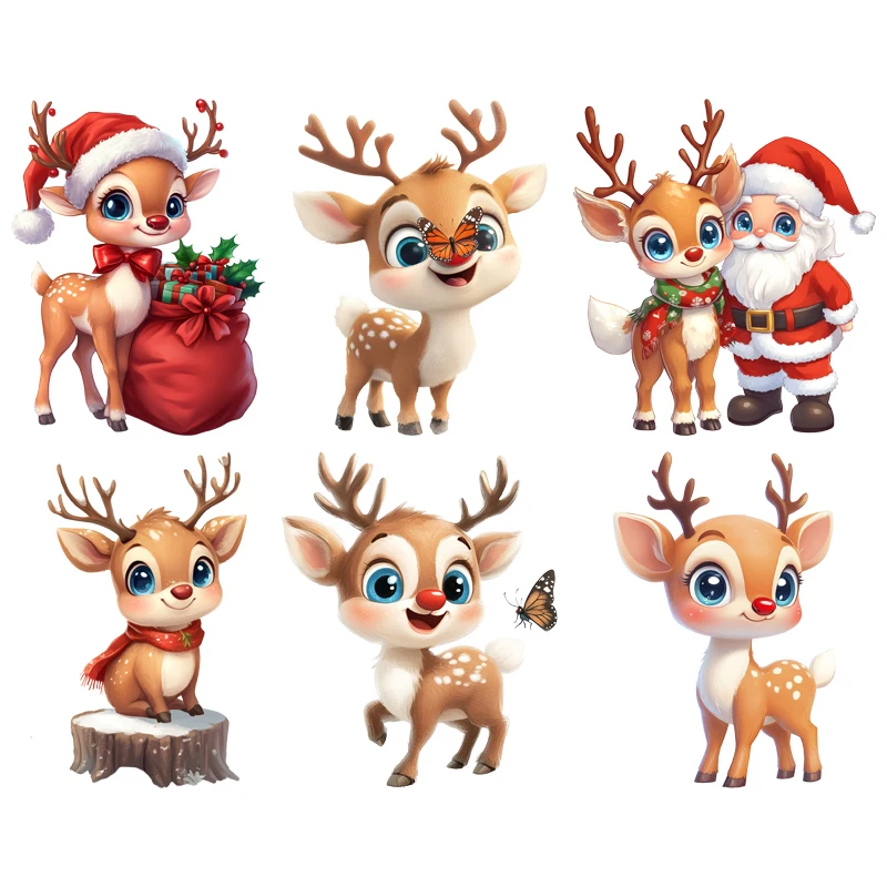 Christmassanta a Krásny jeleň DTF Tepelné prenos železa pri prenose na tepelné oblečenie na odev na škvrnách na oblečenie