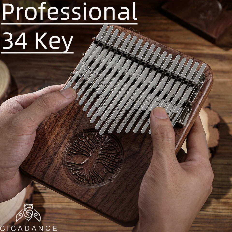 Chromatická Kalimba 34 Key Thumb Piano B/C Tone Calimba Black Walnut Keyboard Musical Instrument Darčeky s príslušenstvom Pickup