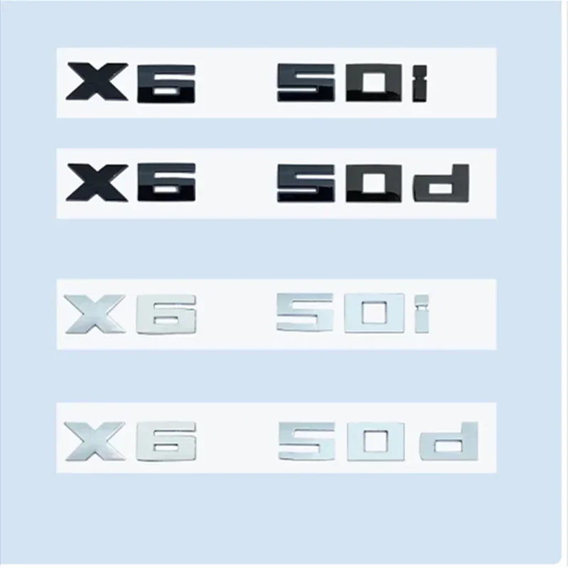 Chrome Black 3D čísla M X6M50I X6M50D X6 M50D M50I ABS EMBLEM PRE BMW X5 Series E71 G06 STRANA TRUNKOVÉHO BADGE LOGO