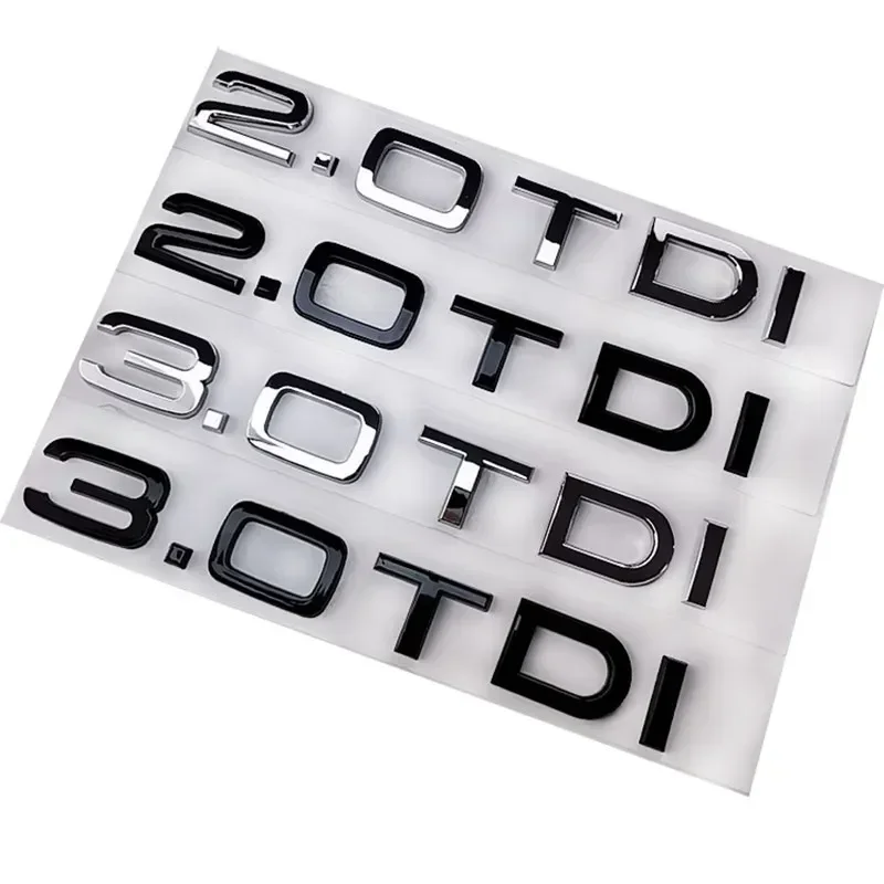 Chrome Black ABS Písmená 2.0 TDI 3.0 TDI Zadné zavádzacie logo Logo Znak Sticker Nálepky pre Audi A3 A4 A5 A6 A6 Q3 Q5 Q7 S7