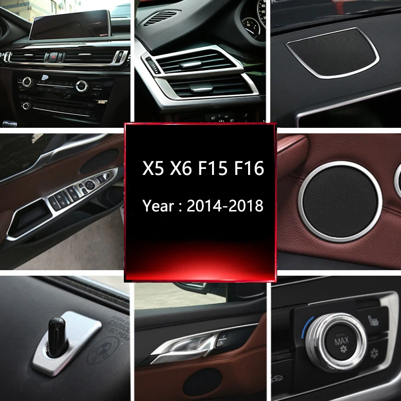 Chrome CAR STYLING Interiérový gombík dekorácie dekorácie Tinker nálepka Rám pre BMW X5 X6 F15 F16 2014-2019 Automatické príslušenstvo