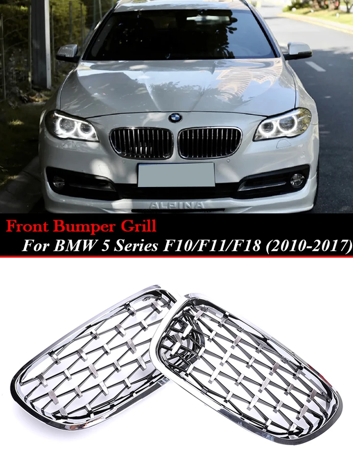 Chrome Diamond M5 predný obličkový nárazník Gril Grill Black Facelift Grille pre BMW 5 Series F10 F11 2010-2017 520I 528I 530I