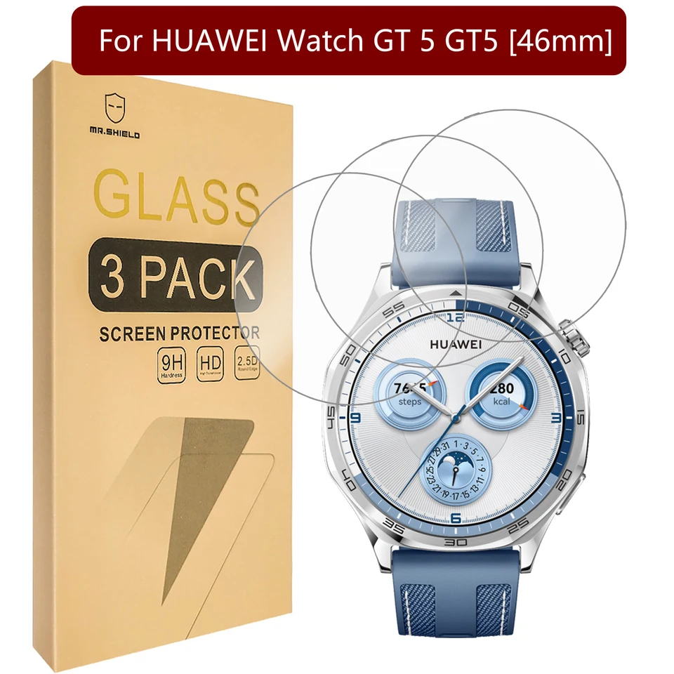 Chránič obrazovky Mr.Shield kompatibilný s Huawei Watch GT 5 GT5 [46 mm] [Temperované sklo] [3-pack] [Japonské sklo s tvrdosťou 9H]