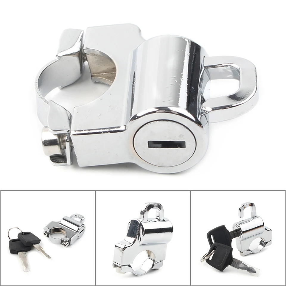 Chrómová motocyklová prilba prilba proti krádeži bezpečnosti s kľúčmi Universal pre Harley 7/8 '' 22 mm okrúhle hliníkové hliníkové zliatiny