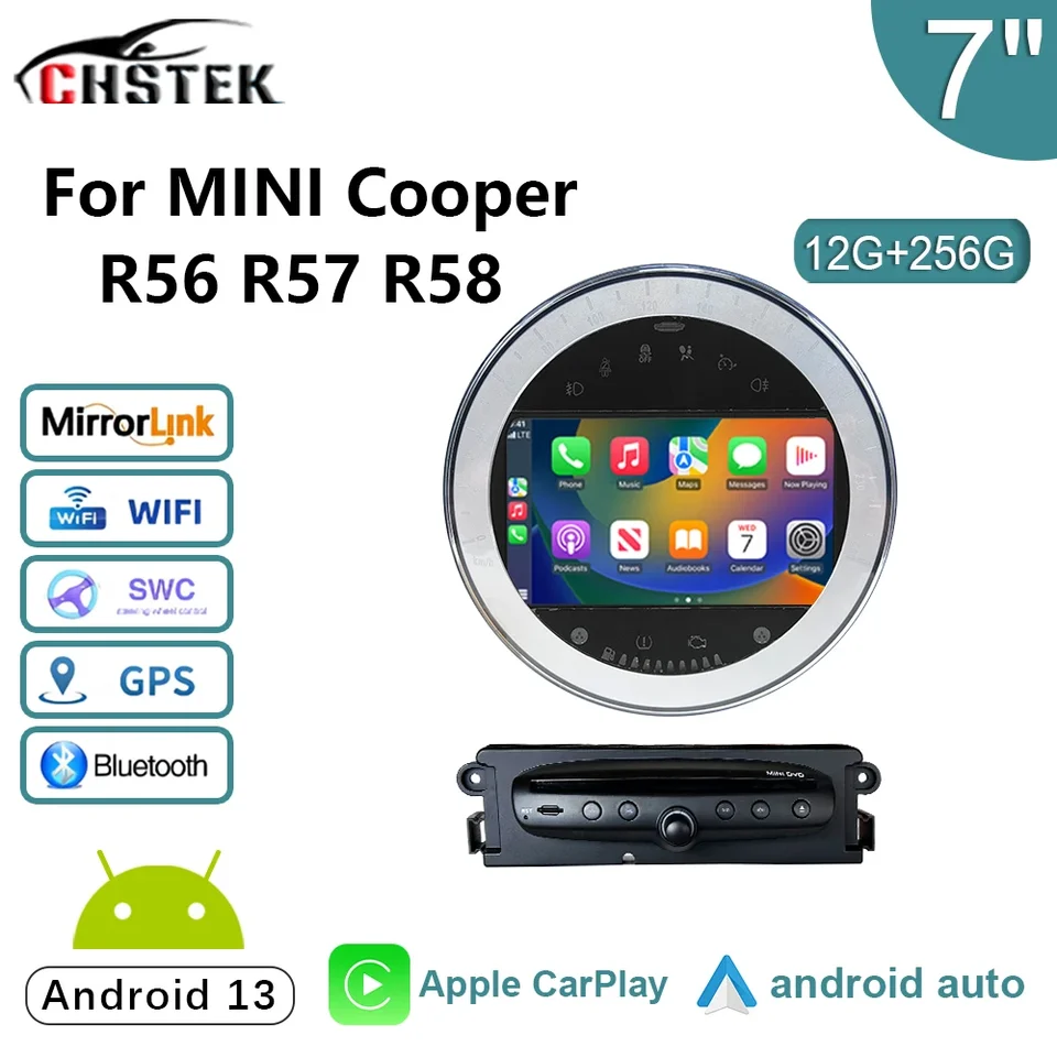 Chstek Car Player Radio CarPlay pre Mini Cooper R56 R57 R58 S Clubman Clubvan Android 13 Qualcomm Navigation 12+256G Stereo GPS