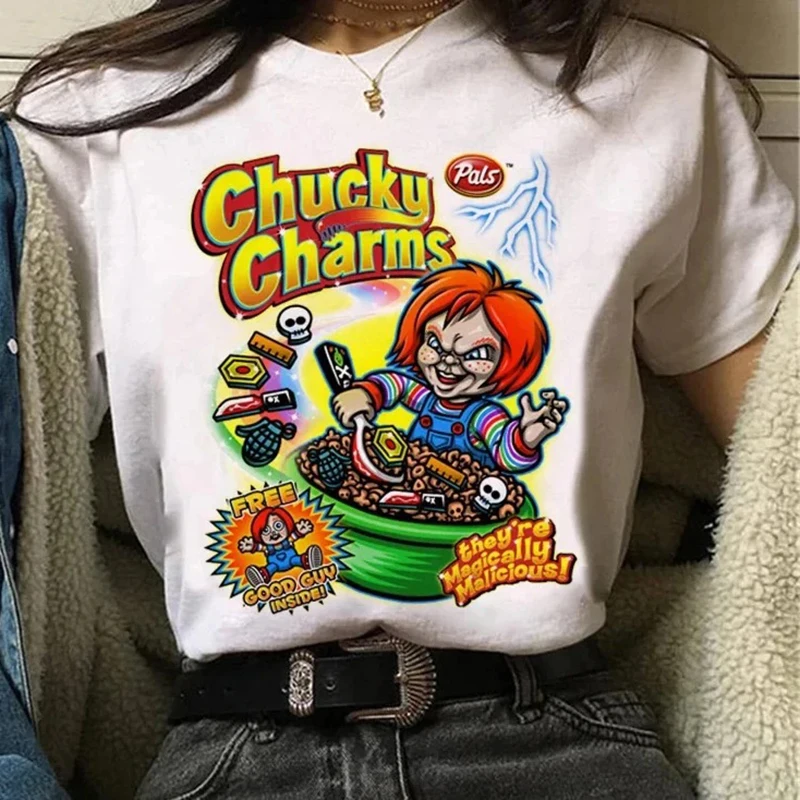 Chucky Graphic tlatená 90. roky Streetwear Fashion Girls Tričká Harajuku oblečenie krátke rukávy letné tričko TEE NEPRAVENÉ ŽENY O-NECK TOPS