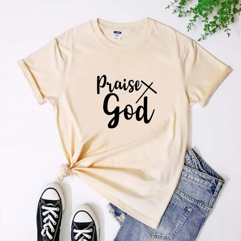 Chvála Boh krížik tlače tričko náboženské unisex posádka kresťanská biblická verš Top chválu Pán Tričko viery