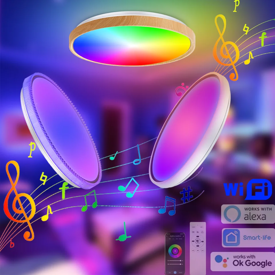 Chysongoods Modern WiFi RGB Smart LED stropné svetlo s reproduktorom Bluetooth kompatibilný s domom Alexa Google Home pre domácu dekoráciu