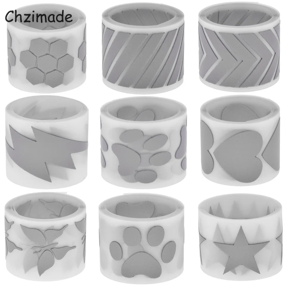 Chzimade 1mx3cm Honeycomb Heart Hviezda Reflexná pásková nálepka pre odevy na železné vrecká Tričko Tepelne Trasferované nálepky Dekore