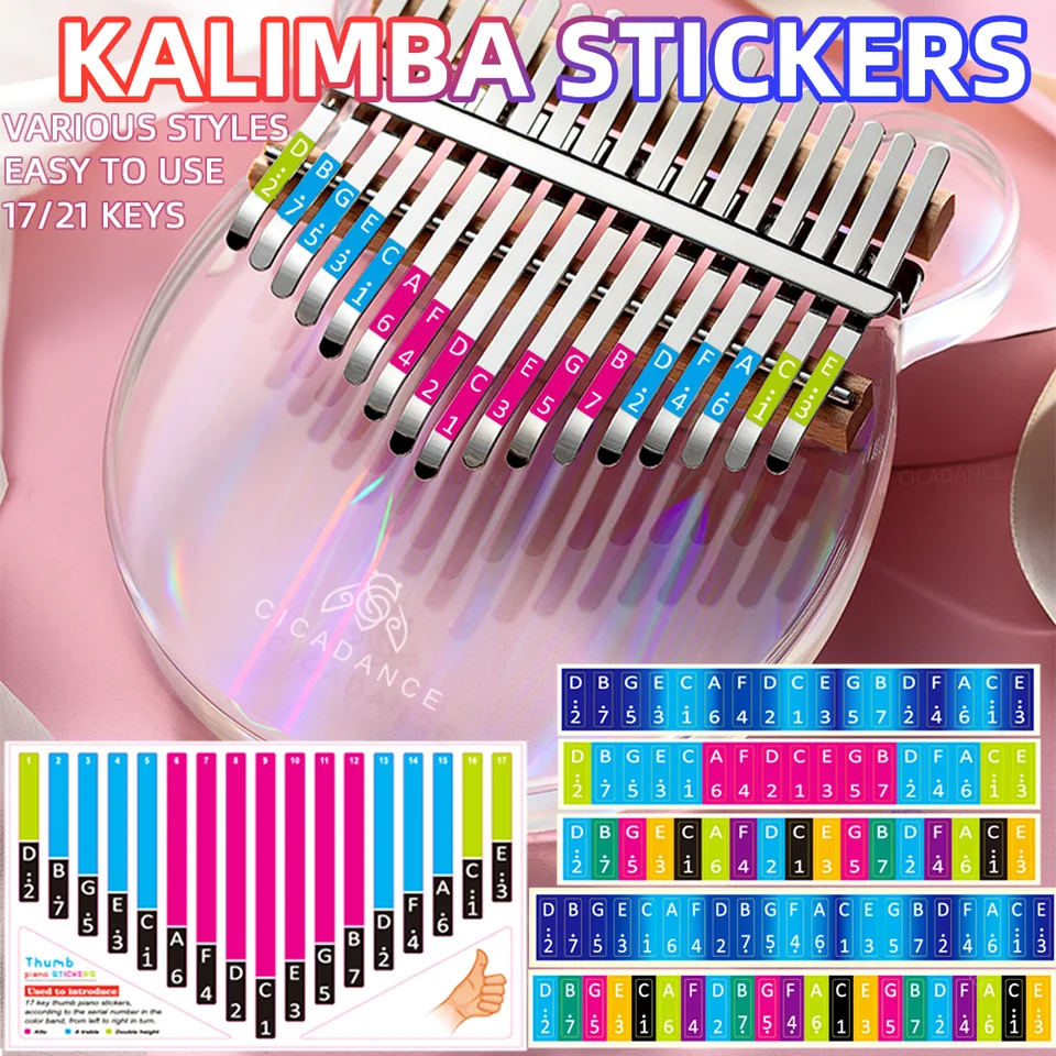 Cicadance Kalimba Scale Sticker 17/21/34 Key Calimba Poznámka Nálepka Klavírne klavírne Výučba príslušenstva pre začiatočníkov
