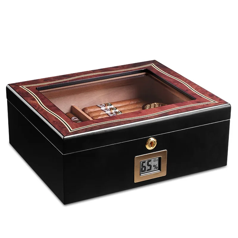 Cigar Hormidor Cedar Drevené podšívka s bezpečnostným zámkom veľkou kapacitou s hygrometrom a zvlhčovačom Cigar Box Darček