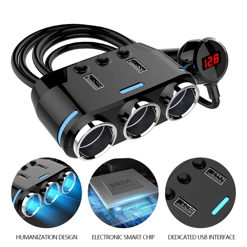 Cigareta zapaľovača auta 2 USB port 3 Way Socket Splitter DC 12 ~ 24 V Automatický napájací adaptér