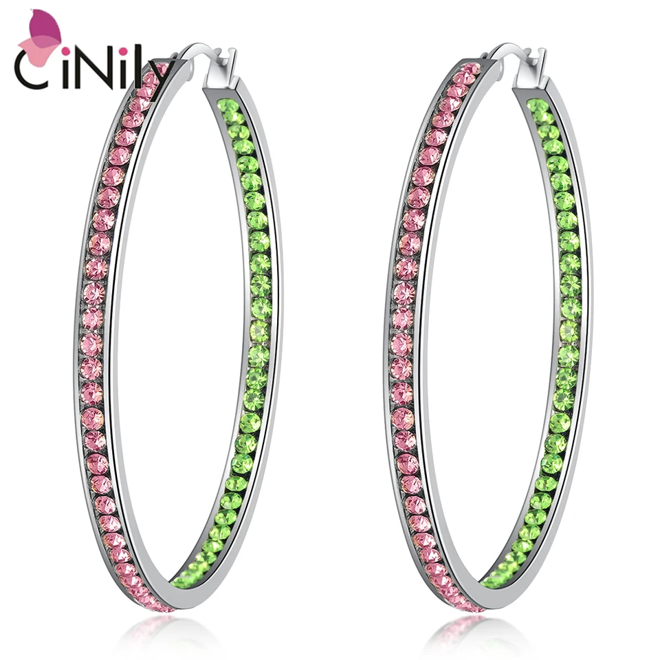 Cinily Multicolor Crystal Crystal Ocel Sliver Hoop náušnice Veľký okrúhly kruh rock punk plne šialený pre ženy dievčat večierku