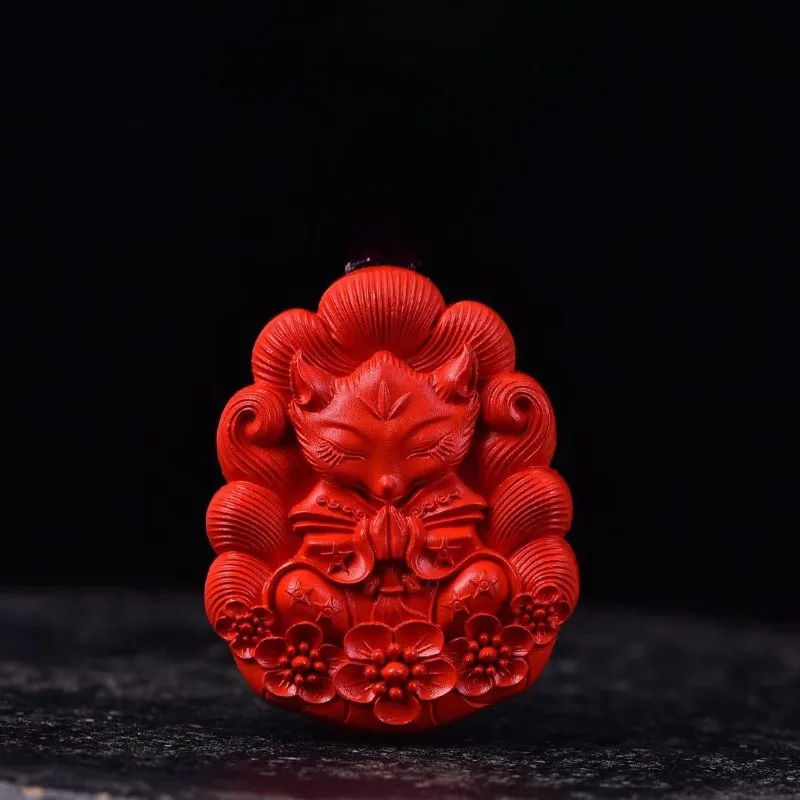 Cinnabar Nine Tail Fox Pendant High Content Red Sand Etnický štýl Pánske a ženské módy