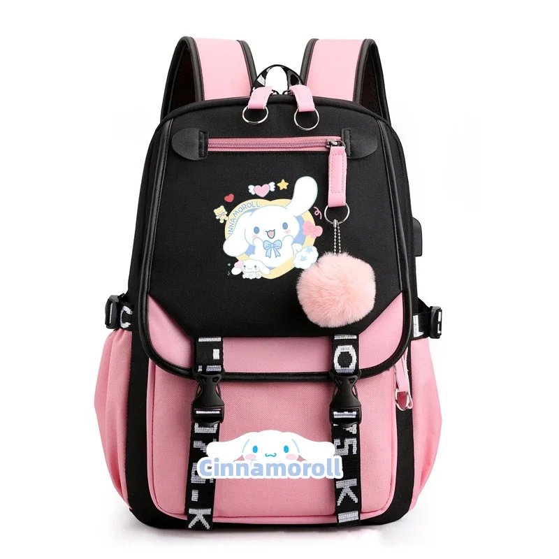 Cinnamoroll & Kuromi veľké kapacitné batohy s prístavom USB, Cartoon Schoolbag, Dievča