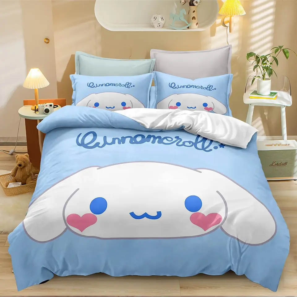 Cinnamoroll Cartoon anime roztomilé obliečky na obliečka sada súprava v plnej veľkosti darček kráľovnej kráľ pre chlapcov a dievčatá Dospelé dekorácie spálne