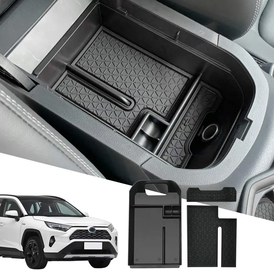 CIOODI RAV -4 Center Organizátor konzoly pre Toyota RAV4 2019 až 2024 - Pomocný úložný podnos lakťkovej lakťa s čiernou prachovou rohožou