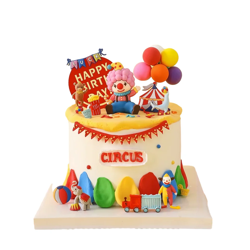 Circus Cake Toppers Klaun cirkus Zvieratá Lion Elephant Monkey for Kids Happy 1. narodeninové oslavy dekorácie koláčov farebná téma