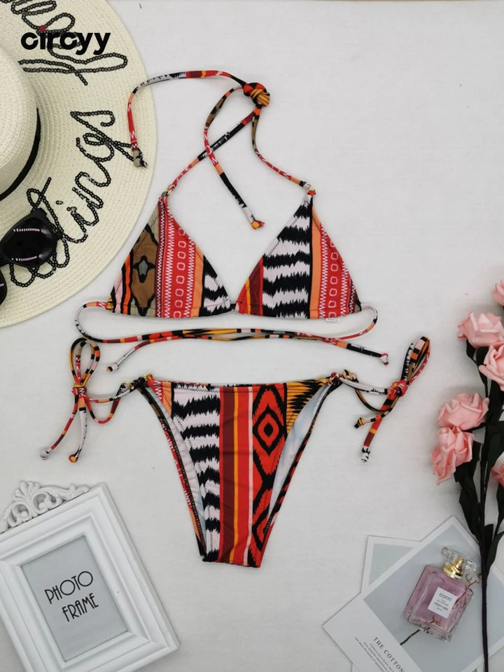 Circyy Plauning Suit Ženy Sexy vintage plavky pruhované bikiny sada leopard vytlačená šnurovanie dot dot dvojdielna letná ohlávková biquinis