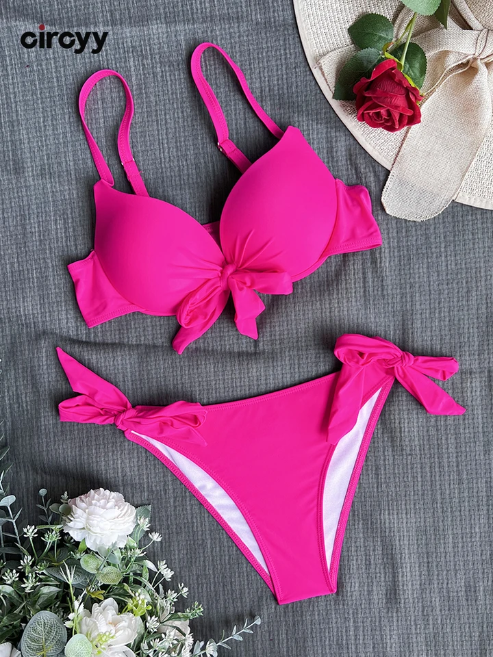 Circyy plavky Ženy Sexy bikiny súprava pevná šnúrka plážový odev 2024 letné dva kusy nové kusové plavky Bathing Suit Bow kravata biquinis