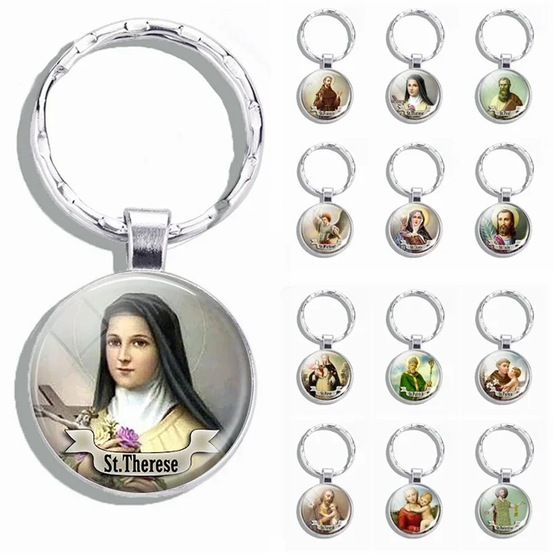 Cirkev Souvenír St Therese Michael Anthony Joseph Keychain Glass Keyring šperky Sväté náboženské kresťanstvo Darček katolicizmus