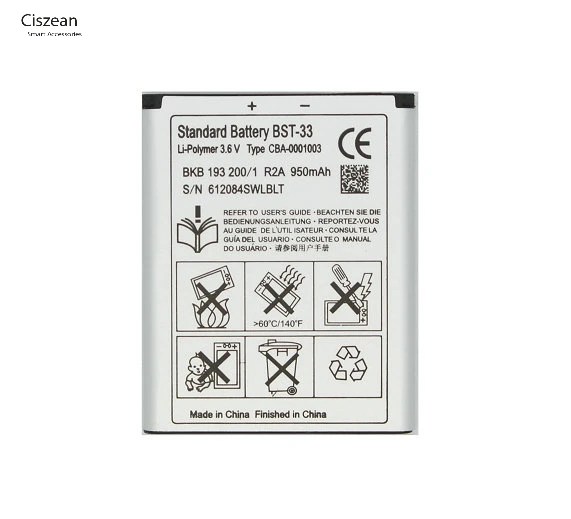 Ciszean 1x BST-33 Výmena telefónu pre telefón pre K530 K790 K790I K790C K800 K800I K810I K818C W595C T700 C702 G705 V800 950 mAh