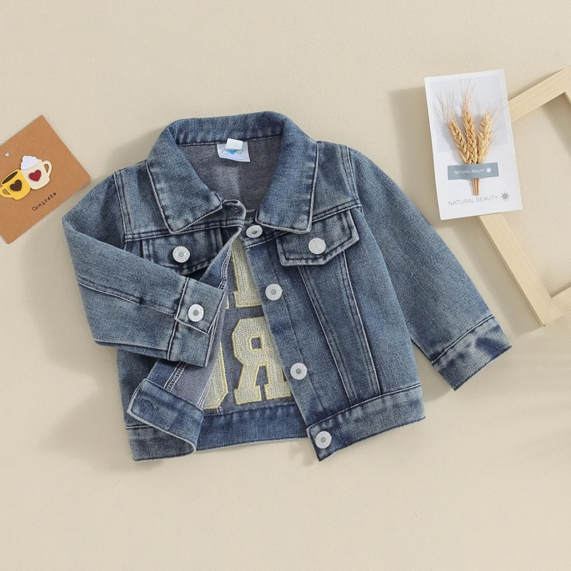 Citgeett Spring Kojedne chlapci denim džínsové bunda zadný list vyšíva