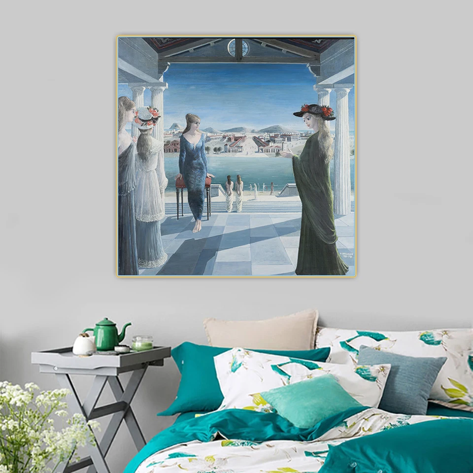 Citon Paul Delvaux 《Mesiac City》 Surrealizmus plátno Art Art Ocel Paint Artwork plagát Obrázok pozadie nástenná dekorácia Domáca dekorácia