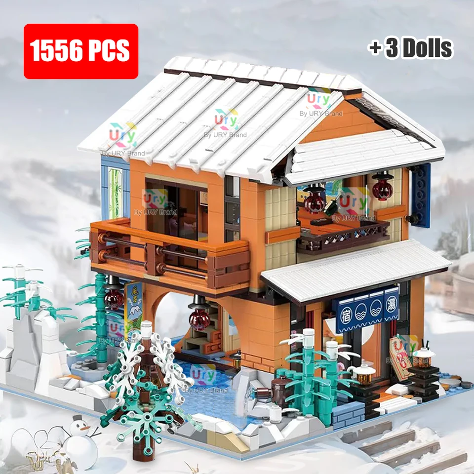 City Street View Modulárny japonský japonský tradičný rodinný vilu retro kvetinový dom MOC Building Block Block Toy For Kid
