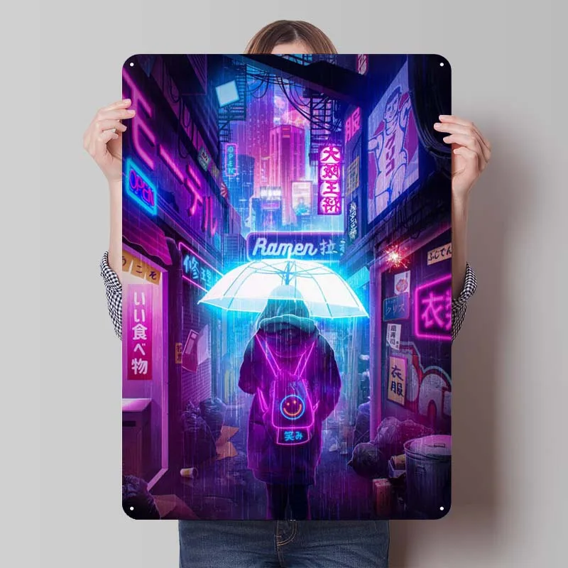 Cityscapes plagát vinobranie kovový tanier Cyberpunk Alley Domáce dekorácie Doplnky retro kovové značky pre nástennú dekoráciu Man Cave