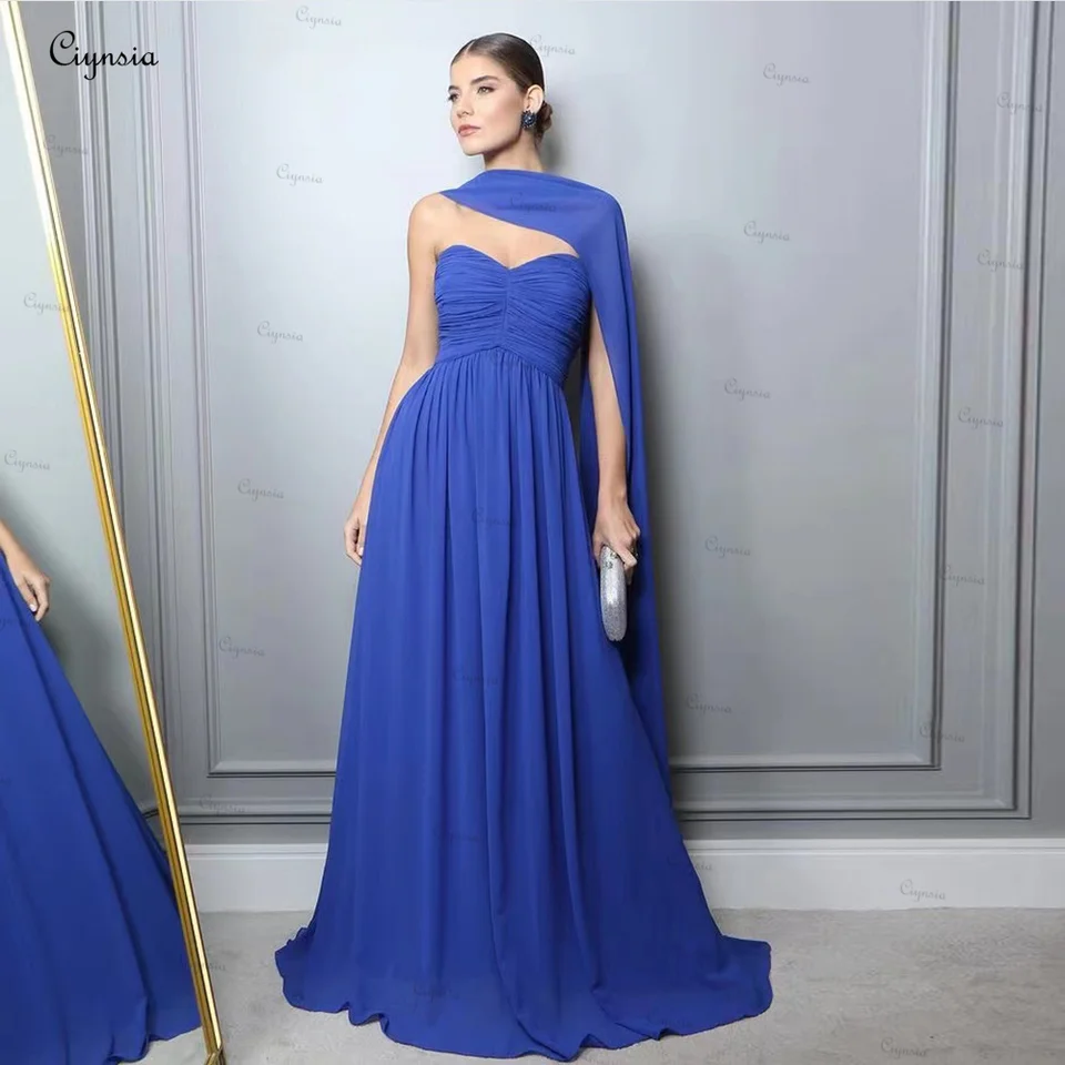 Ciynsia Royal Blue šifónové formálne šaty pre ženy 2024 Elegantné večerné šaty A-line miláčik Dubaj prom Vestidos de Fiesta
